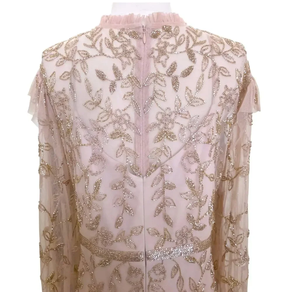 Mac Duggal 9237 Blush Beaded Tulle Formal Gown Long Sleeve Size 20 Dress - Picture 14 of 15